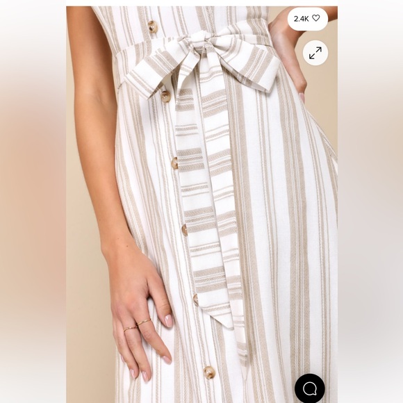 BNWT Lulus Mediterranean Moves White Striped Flutter Sleeve Midi Dress - Picture 2 of 14